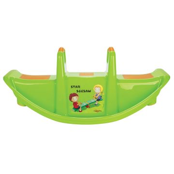 Balansoar pentru copii Pilsan Star Seesaw Green cu manere de sustinere,plastic solid,rezistent la UV,utilizare interiorexterior,baza cu siguranta antirasturnare