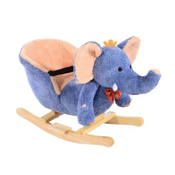HOMCOM Balansoar Elefant pentru Copii, Jucărie de Pluș, Confortabil, 60x33x45cm, Albastru | Aosom Romania