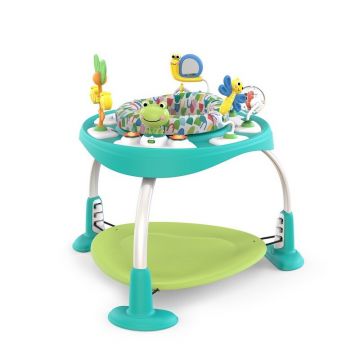 Jumper interactiv, Bright Starts, Playful Pond 2 in 1, Scaun rotativ 360, Inaltime reglabila in 3 pozitii, Cu sunete si lumini, Cu 7 jucarii, Cu trambulina detasabila, 88x88 cm, 12 luni+, Multicolor