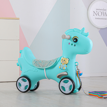 Balansoar 3 in 1 transformabil in vehicul fara pedale cu maner parental,roti EVA,centuri de siguranta,jucarie muzicala,spatar si bara de siguranta detasabile Nichiduta Garden Happy Unicorn Blue