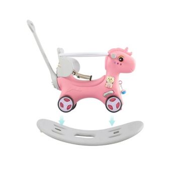 Balansoar 3 in 1 transformabil in vehicul fara pedale cu maner parental,roti EVA,centuri de siguranta,jucarie muzicala,spatar si bara de siguranta detasabile Nichiduta Garden Happy Unicorn Pink