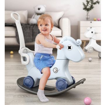 Balansoar pentru copii Nichiduta Garden Rocking Horse Blue 3 in 1, transformabil in vehicul fara pedale,maner parental detasabil,roti EVA,spatar si baza detasabile