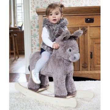Balansoar din lemn Little Bird Told Me Norbert Rocking Donkey cu tesaturi senzoriale pentru fetite si baieti 9 luni+