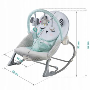 Balansoar multifunctional cu vibratii si arcada cu jucarii,husa detasabila,baza antiderapanta si centuri de siguranta Nukido Panda Mint