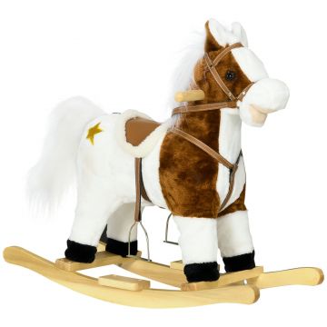 Cal Balansoar cu Sunet Muzical, Cal de Calarit cu Sa Cadou pentru Fetite si Baieti de 3-6 ani, Maro 68x26x62cm HOMCOM | Aosom Romania