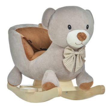 Cal tip Balansoar HOMCOM in Forma de Urs leagan cu Sunete, Calut tip jucarie moale pentru Copii 18-36 luni Interactiv, Gri, 60x33x50cm | Aosom Romania