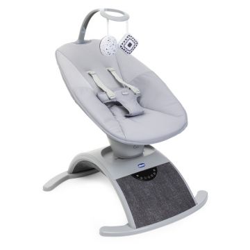 Balansoar, Chicco, Comfy Wave, Cu spatar reglabil, Cu 8 miscari de balansare, 5 viteze, Cu melodii si timer, Cu jucarii reversibile, Greutate maxima 9 kg, 77 x 29 x 45 cm, 0 luni+, Gri