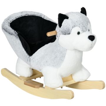 HOMCOM Balansoar Husky din Lemn pentru Copii, Animal de Pluș Gri, 60x33x50cm | Aosom Romania