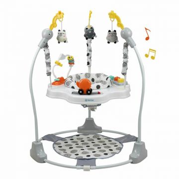 Jumper interactiv, Bebe Stars, Pliabil, Cu scaun rotativ 360 grade, Reglabil pe inaltime in 3 pozitii, Cu jucarii, Cu sunete, Include trambulina, Conform cu EN14036, EN71-1,2,3, EN IEC62115, Pana la 12 kg, 6 luni+, Panda