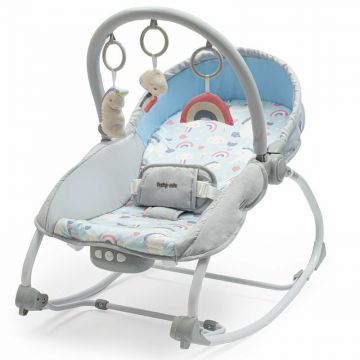 Sezlong balansoar, Baby Mix, Transformabil in scaun individual, Pana la 18 kg, Cu sunete si lumini, Cu vibratii, Reglare spatar in 2 pozitii, Include 3 jucarii, Cadru metalic, 0 luni+, Unicorn
