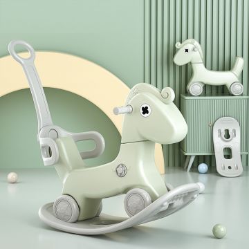 Balansoar pentru copii Nichiduta Garden Rocking Horse Green 3 in 1, transformabil in vehicul fara pedale,maner parental detasabil,roti EVA,spatar si baza detasabile