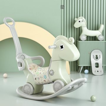 Balansoar pentru copii Nichiduta Garden Rocking Horse Green 3 in 1 transformabil in vehicul fara pedale,cu maner parental detasabil,husa pentru sa din material textil,roti EVA,spatar si baza detasabile