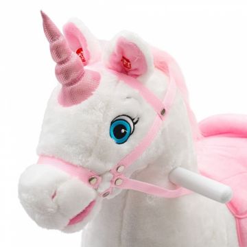 Balansoar din plus pentru copii PlayTo White Unicorn cu baza din lemn,sunete si miscari