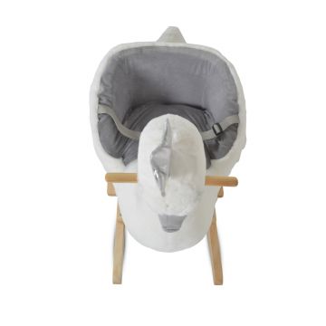 Balansoar din plus Moni Swan White cu scaunel si spatar, centura de siguranta, functii muzicale, greutate admisa 30 kg, dimensiune 64x37x72 cm