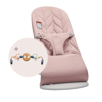 Babybjorn - Balansoar din tesatura matlasata cu aspect delicat de petala Bliss Dusty Pink, cu bara de jucarii inclusa