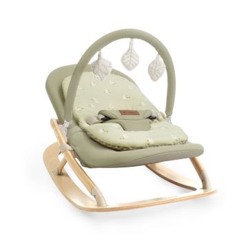 Balansoar Jane Kalm Sage pliabil, cu bara de jucarii, spatar reglabil si baza din lemn, conform cu standardul european de siguranta EN 127902023