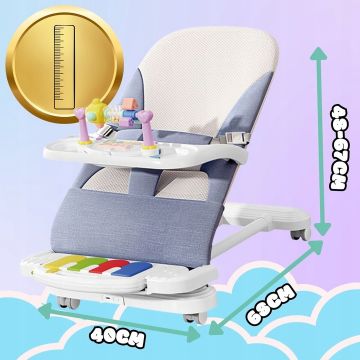 Balansoar pentru copii NiceKids, pliabil, cu roti si pian detasabil, 3 nivele de inclinare, tavita detasabila, Jucarii interactive atasate, 40 x 68 x 67 cm, Blue