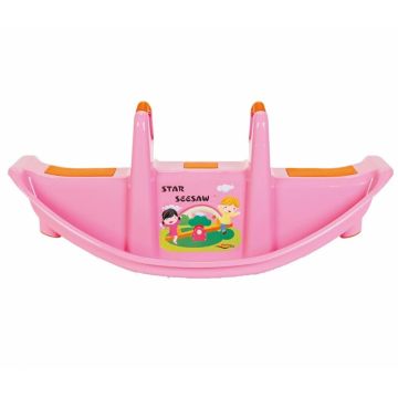 Balansoar pentru copii Pilsan Star Seesaw Pink cu manere de sustinere,plastic solid,rezistent la UV,utilizare interiorexterior,baza cu siguranta antirasturnare