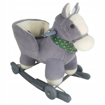 Calut balansoar interactiv pentru copii Matadi, prevazut cu roti, spatar si efecte sonore realiste, realizat din plus grey, dimensiune 65 x 50 x 36cm