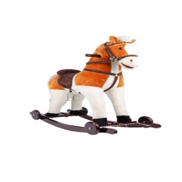 Calut balansoar pentru copii Novokids Rocking Horse XXL BeigeAlb din plus, cu roti, platforma detasabila, functie trotineta fara pedale, dimensiuni 85x37x77 cm, greutate suportata 50 kg