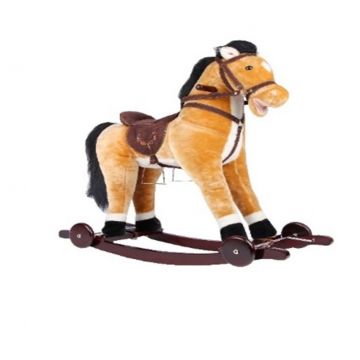 Calut balansoar pentru copii Novokids Rocking Horse XXL CremAlb din plus, cu roti, platforma detasabila, functie trotineta fara pedale, dimensiuni 85x37x77 cm, greutate suportata 50 kg