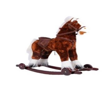 Calut balansoar pentru copii Novokids Rocking Horse XXL MaroAlb din plus, cu roti, platforma detasabila, functie trotineta fara pedale, dimensiuni 85x37x77 cm, greutate suportata 50 kg