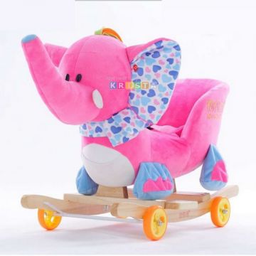 Elefant Din Plus Balansoar Si Cu Roti Roz