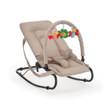 Fotoliu balansoar, BabyTrold, 2 pozitii de inclinare, Husa detasabila, Bara cu jucarii, Maner transport, Pana la 9 kg, 0 luni+, Bej