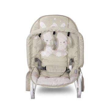 Fotoliu balansoar pentru bebelusi Lorelli Eliza Beige Bunnies cu spatar reglabil si bara cu jucarii
