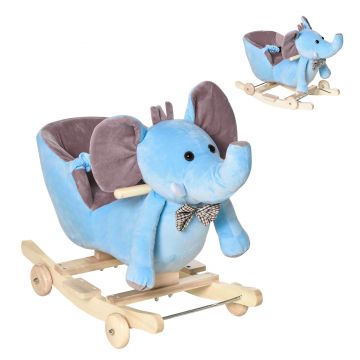 HOMCOM Balansoar pentru copii 18+ Luni cu Roți, Centură și Spătar, în Formă de Elefant,60x35x45 cm, Albastru | Aosom Romania