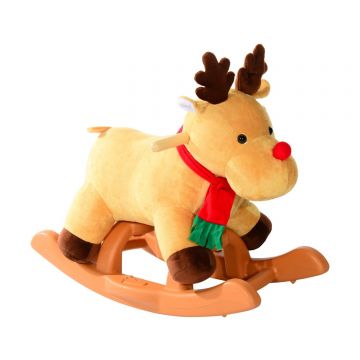 HomCom Renna a Dondolo in Peluches per Bambini, 61x29x45cm