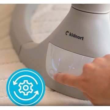 Leagan electric cu 5 moduri de balansare pentru copii Kidnort Svaie Grey, portabil, cu telecomanda, muzica, conectare bluetoothusb, accesorii incluse, dimensiune 66 x 65 x 53.5 cm