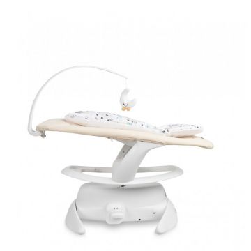 Leagan electric si sezlong 2in1 pentru copii Caretero Noco Beige cu sezut rotativ 360,senzor inteligent de miscare,5 viteze,panou cu muzica si sunete natura,telecomanda,centura de siguranta