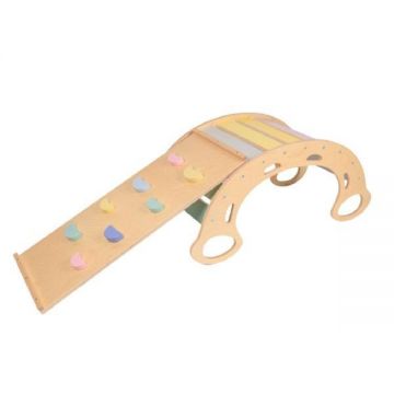 Leagan Montessori din lemn 5 in 1 cu tabla 2 in 1 &ndash; Set pastel