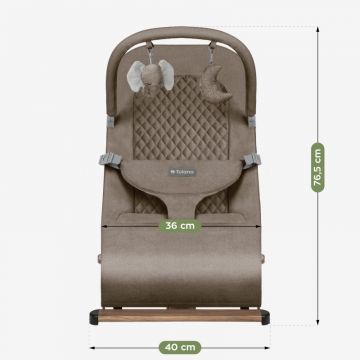 Sezlong balansoar pentru bebelusi Tulano Moon 30 Beige cu spatar reglabil in 4 pozitii,centura de siguranta,sezut anatomic,bara cu jucarii,pliere compacta,baza antiderapanta,tapiterie UltraSoft