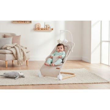 Sezlong balansoar Tulano Moon 50 Beige cu spatar reglabil in 4 pozitii,pernuta reductor,centura de siguranta,sezut anatomic,bara cu jucarii,pliere compacta,baza antiderapanta,tapiterie UltraSoft
